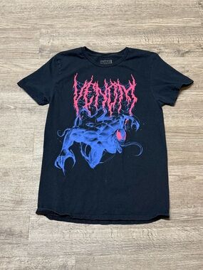 Marvel Black Venom Graphic Tee with Blue and Pink Print